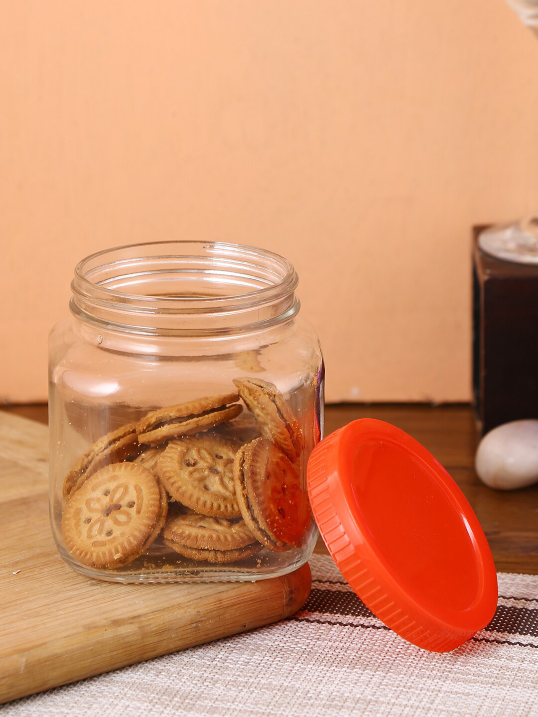 

Storehaus Set Of 2 Transparent & Red Solid Sqaure Storage Jars