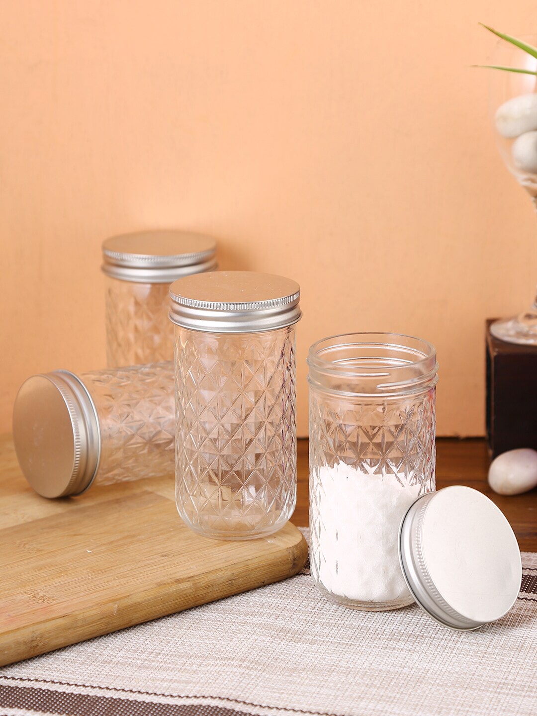 

Storehaus Set Of 2 Transparent & Silver-Toned Textured Crystal Storage Jars