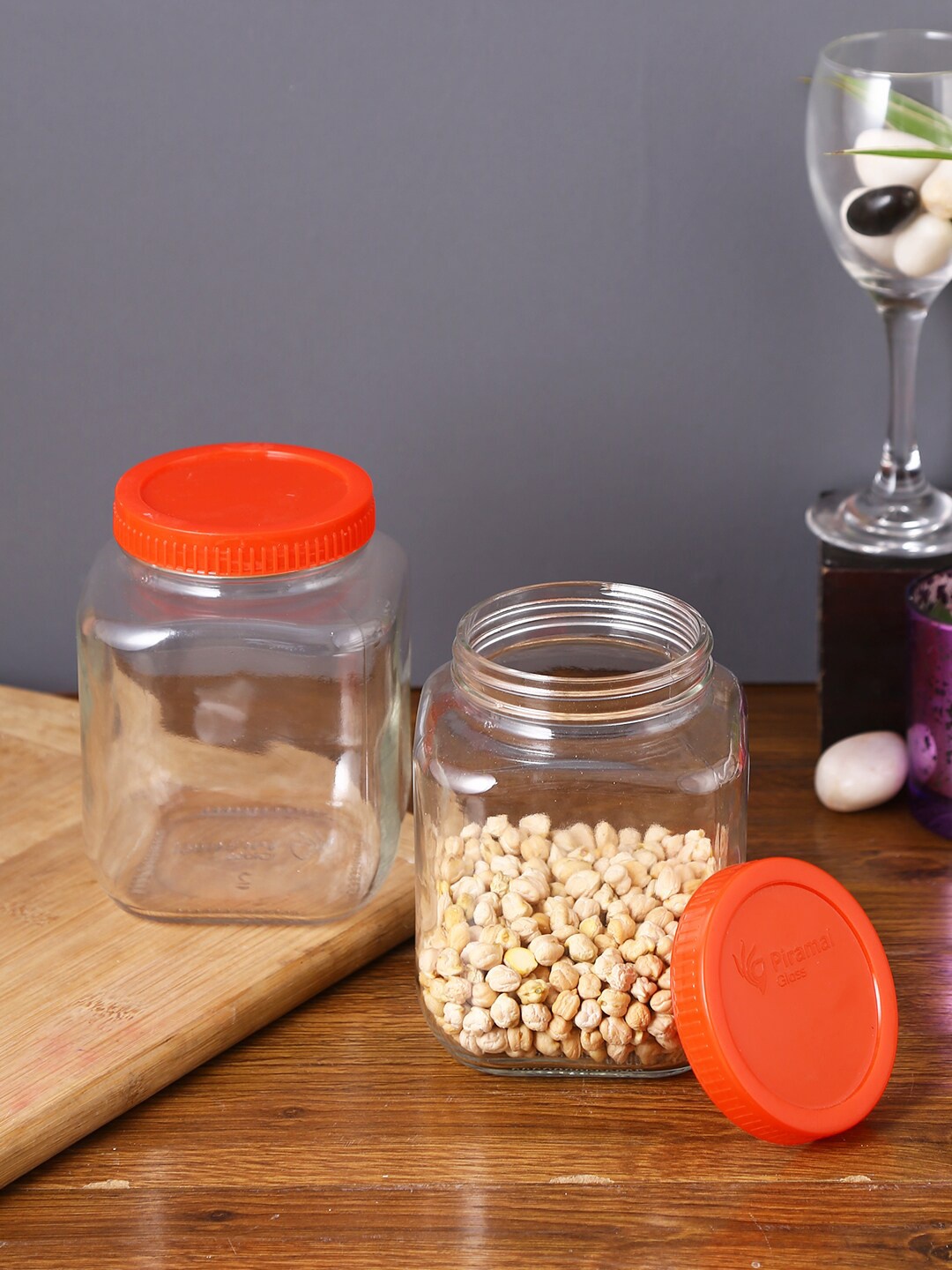 

Storehaus Set Of 2 Transparent & Red Solid Square Storage Jars