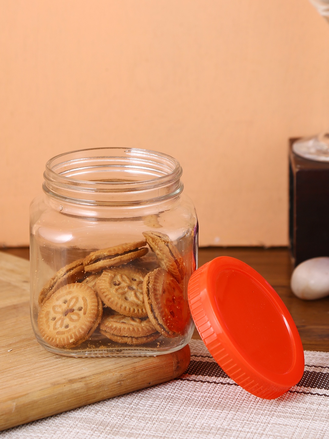 

Storehaus Set Of 6 Transparent & Red Solid Square Storage Jars