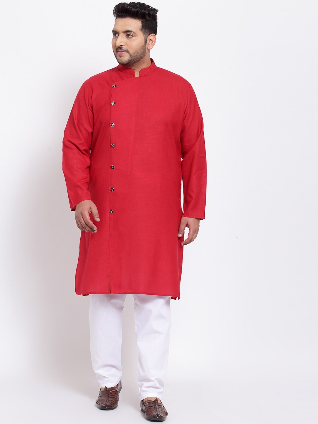

plusS Men Red & White Regular Pure Cotton Kurta with Pyjamas