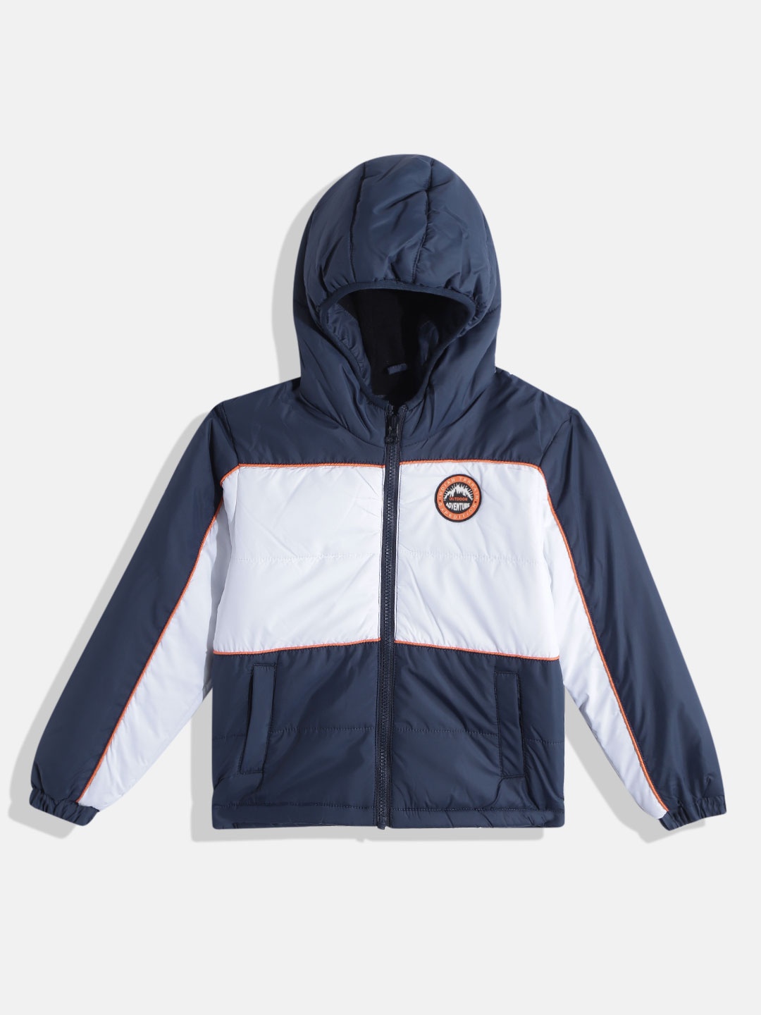 

Indian Terrain Boys Navy Blue & White Colourblocked Padded Jacket