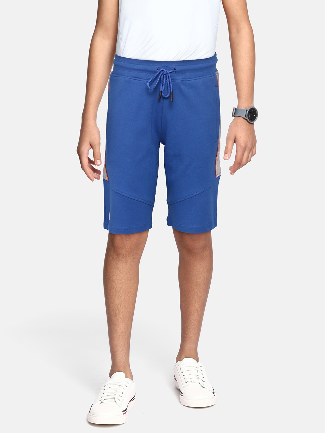 

Indian Terrain Boys Blue & Grey Melange Solid Cotton Shorts with Side Taping