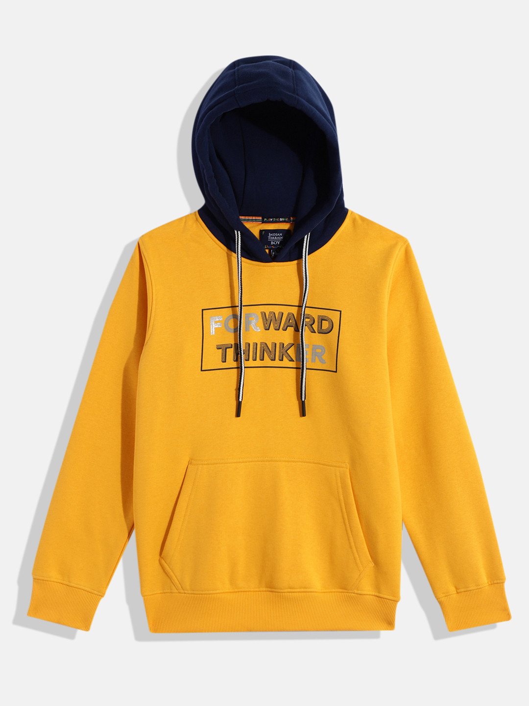 

Indian Terrain Boys Yellow Printed Hooded Sweatshirt