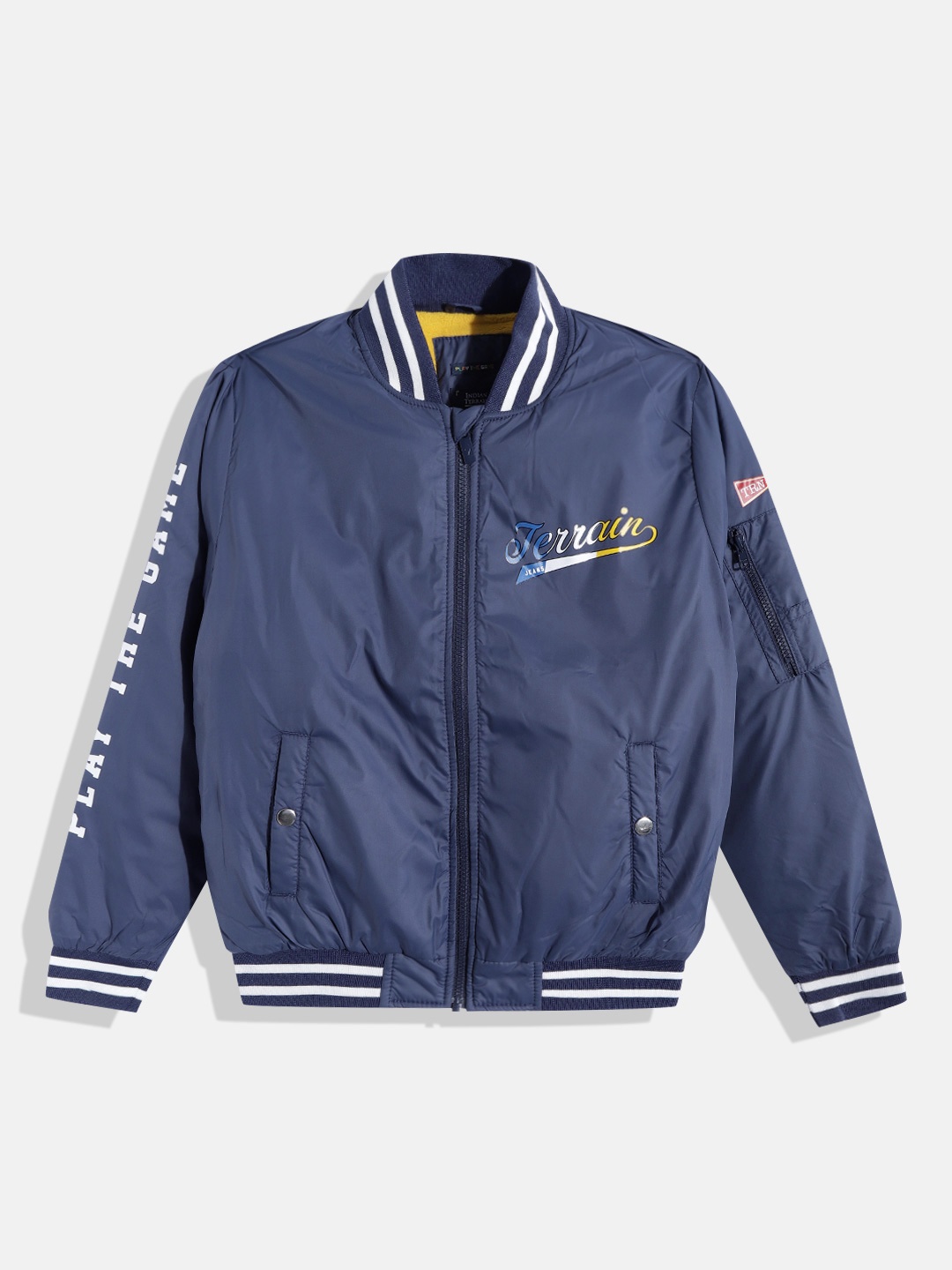 

Indian Terrain Teen Boys Navy Blue Solid Varsity Jacket