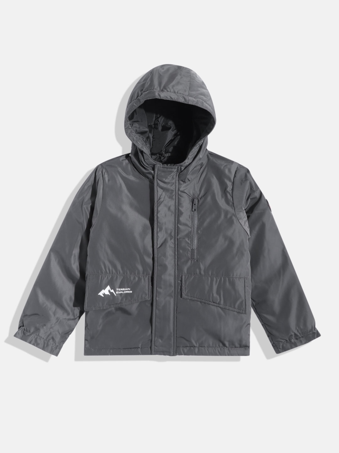 

Indian Terrain Boys Grey Solid Padded Jacket