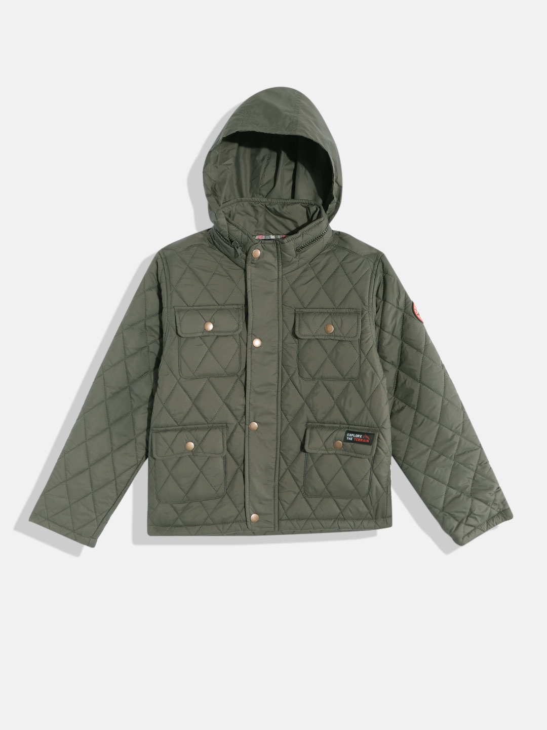 

Indian Terrain Boys Olive Green Solid Padded Jacket