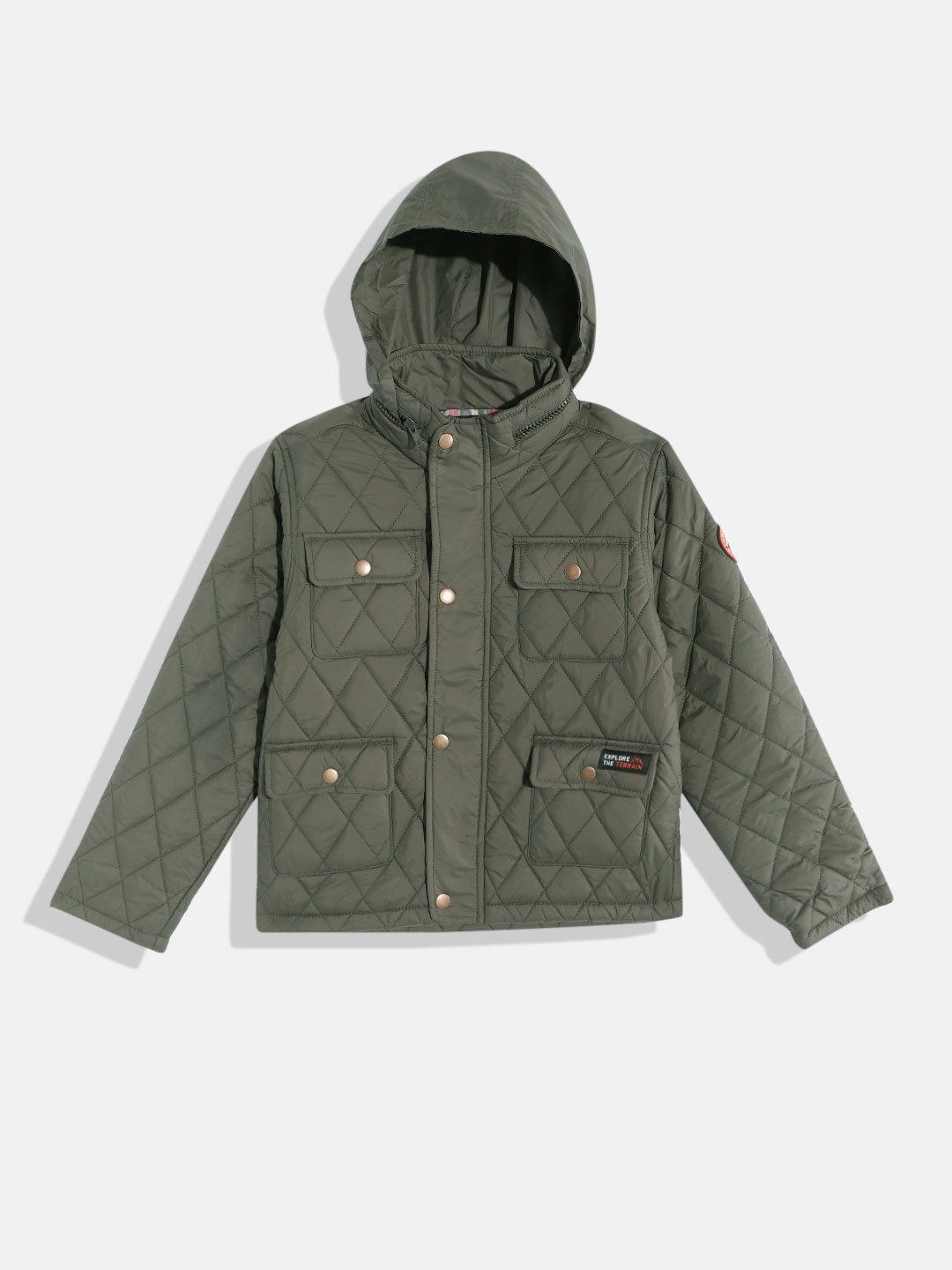 

Indian Terrain Teen Boys Olive Green Solid Quilted Jacket