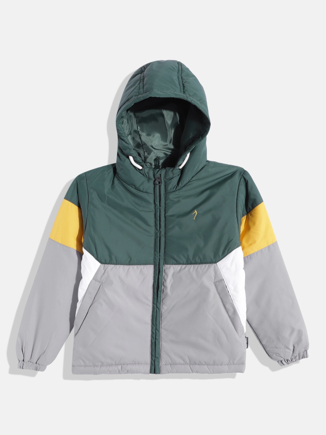 

Indian Terrain Boys Green & Grey Colourblocked Padded Jacket