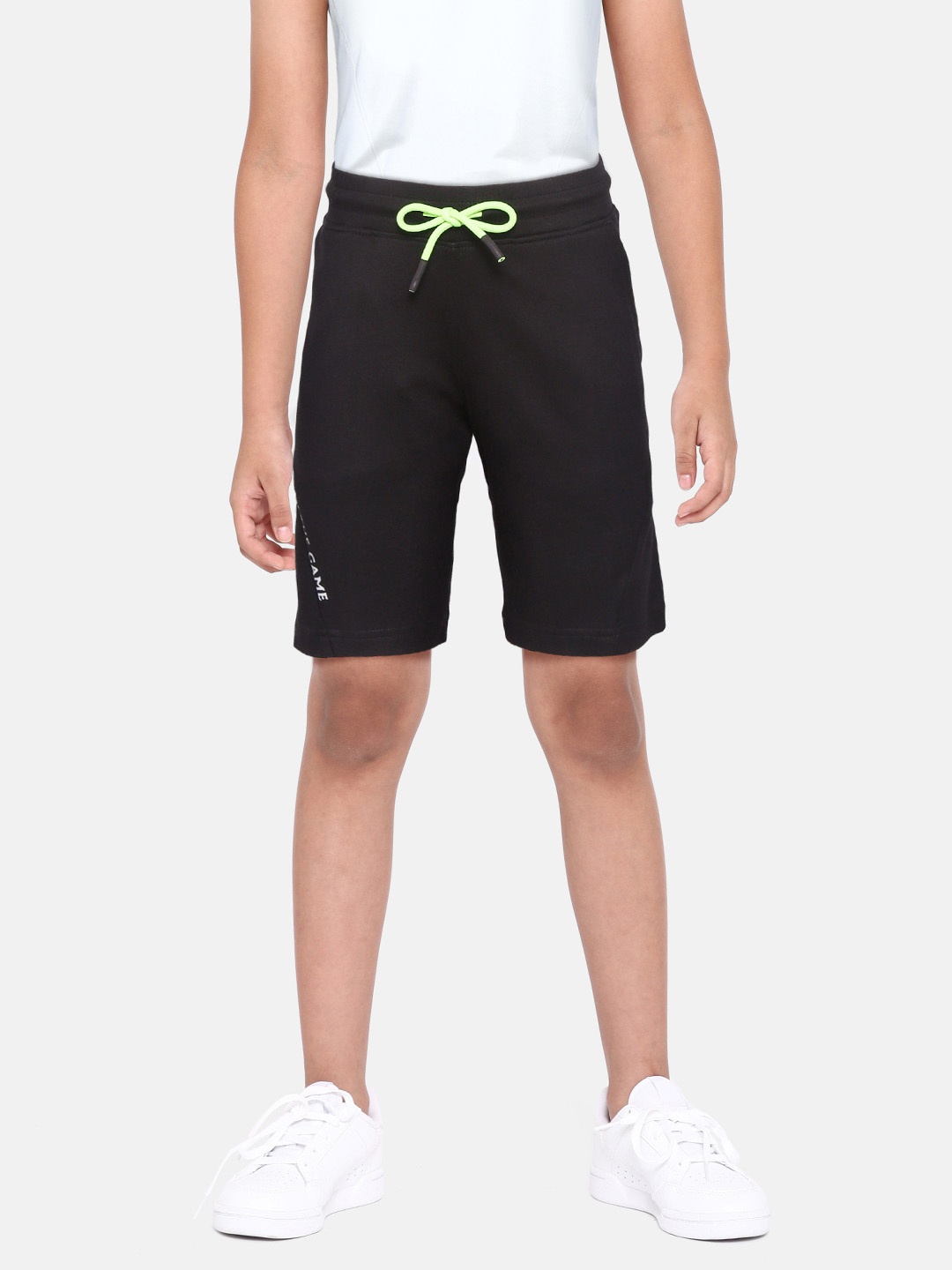 

Indian Terrain Boys Black Solid Cotton Shorts with Typography Print Detail