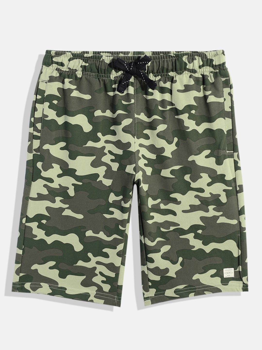 

Indian Terrain Boys Camouflage Print Regular Fit Mid-Rise Pure Cotton Shorts, Olive