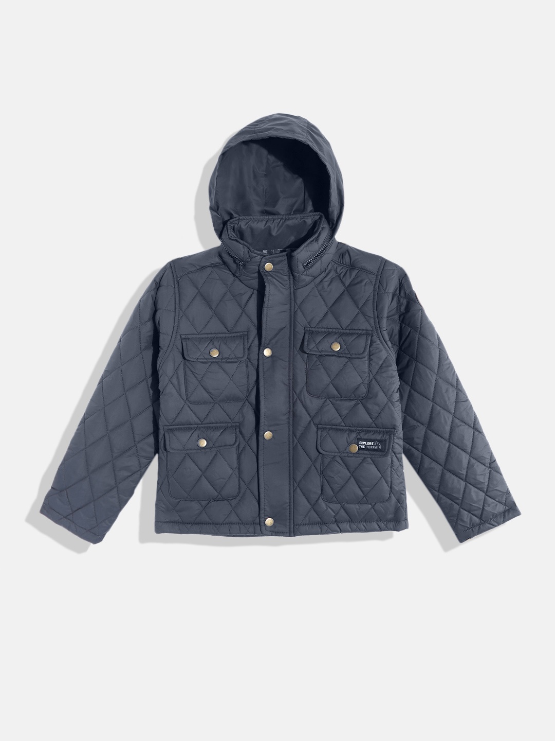 

Indian Terrain Teen Boys Navy Blue Solid Padded Jacket