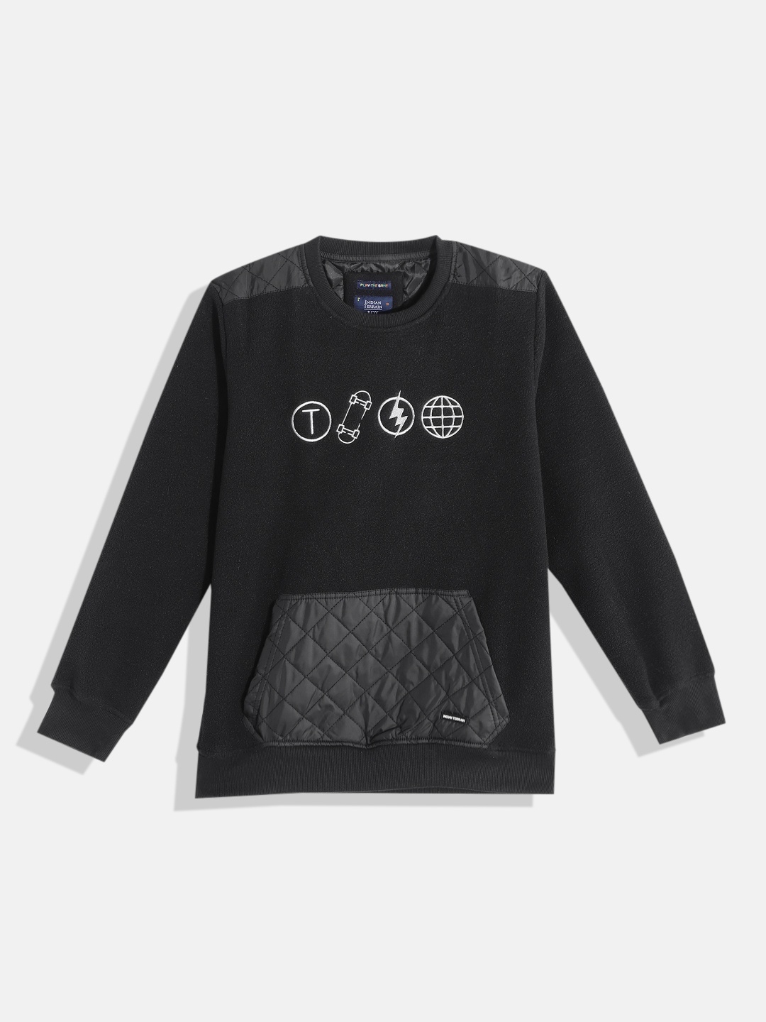 

Indian Terrain Boys Black Printed Quilted Sweatshirt