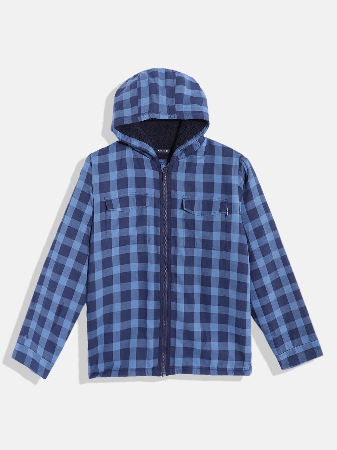 

Indian Terrain Teen Boys Blue Checked Pure Cotton Tailored Jacket