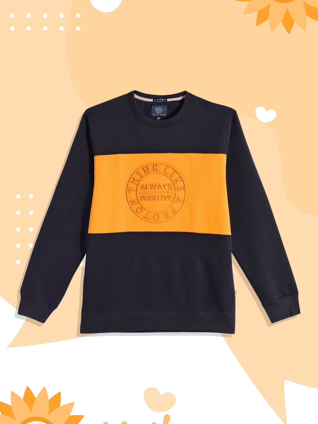 

Indian Terrain Boys Navy Blue Self Design Sweatshirt