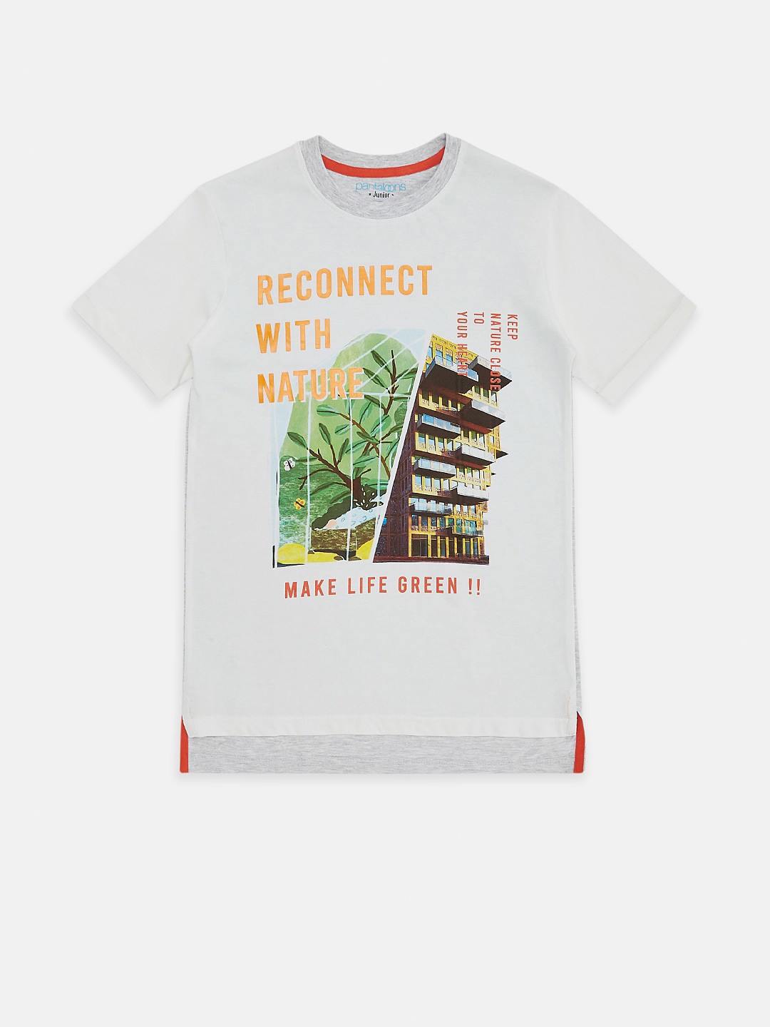 

Pantaloons Junior Boys White Green Printed Cotton Pure Cotton T-shirt