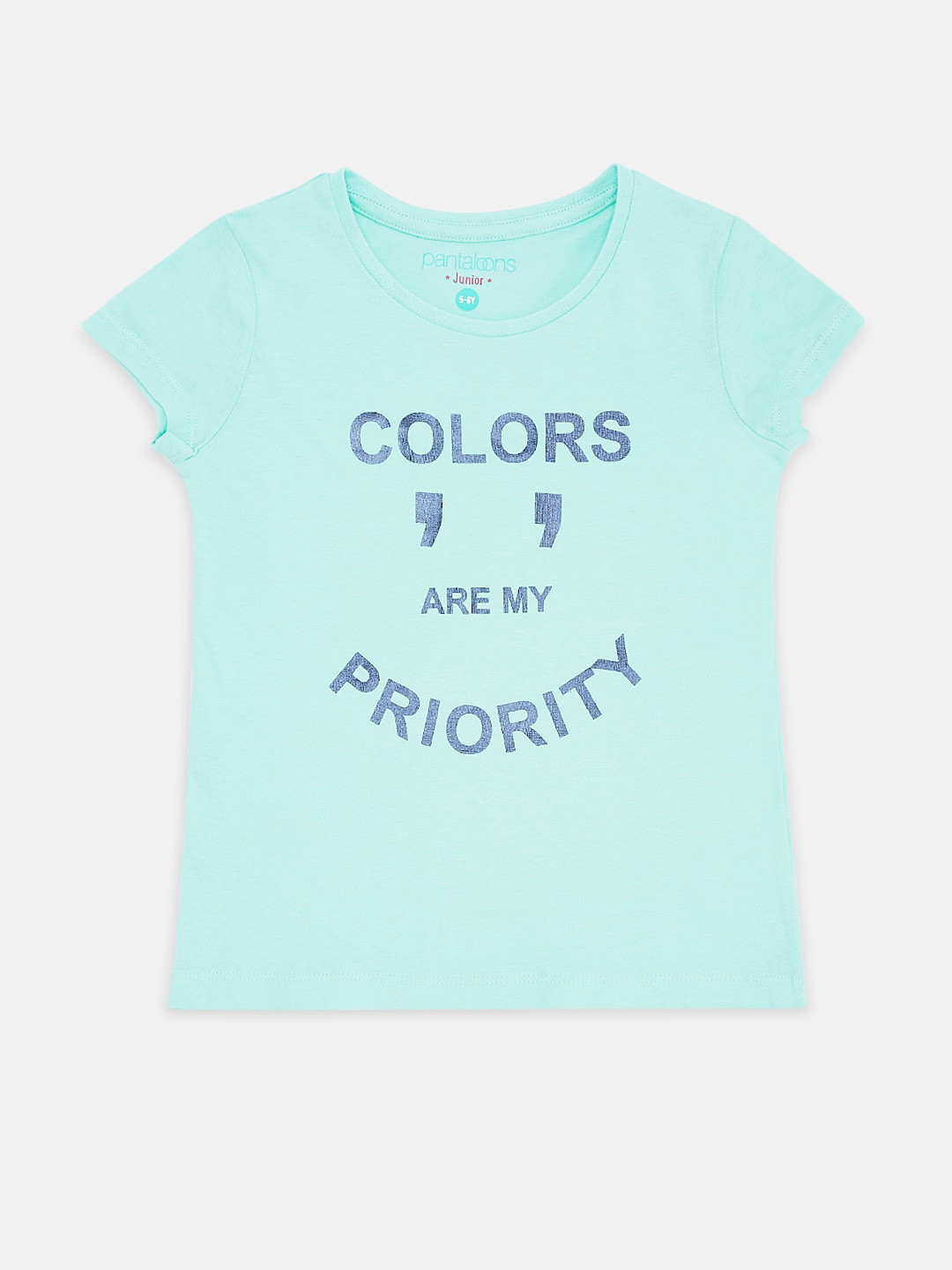 

Pantaloons Junior Girls Blue Typography Printed T-shirt