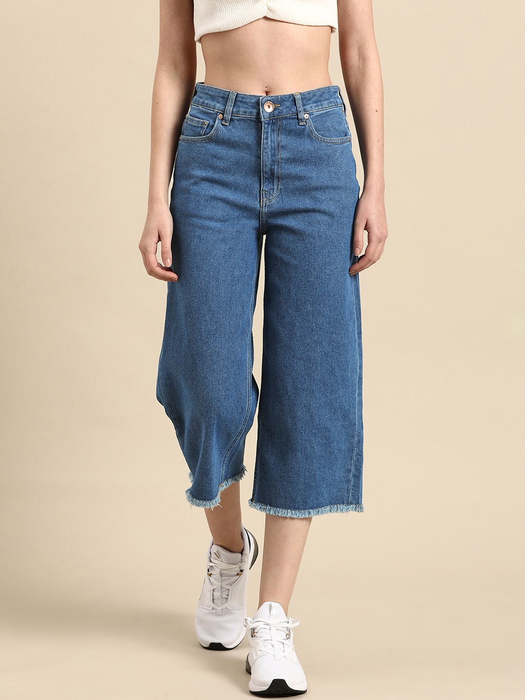 

United Colors of Benetton Women Blue Stretchable Frayed Culotte Jeans