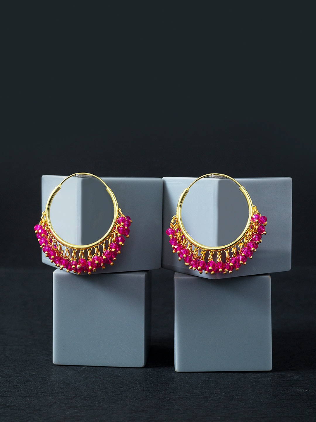 

Golden Peacock Pink Contemporary Hoop Earrings