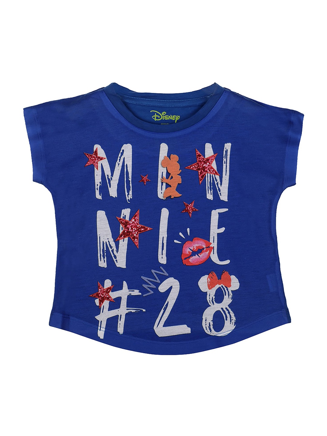 

Disney by Wear Your Mind Girls Blue & White Typography Printed T-shirt
