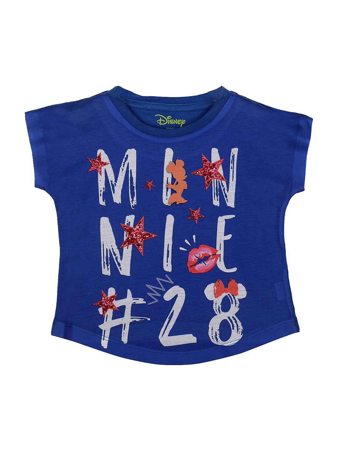 

Disney by Wear Your Mind Girls Blue & White Typography Minnie Mouse Printed T-shirt