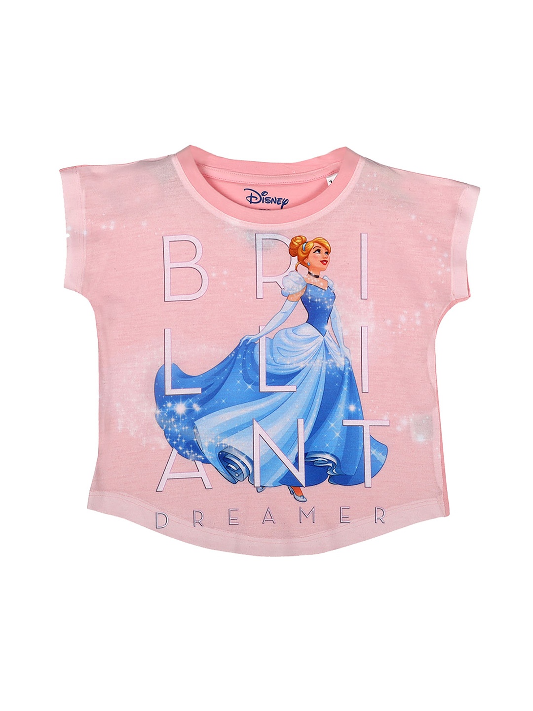 Disney by Wear Your Mind Girls Pink & Blue Cindrella Printed T-shirt
