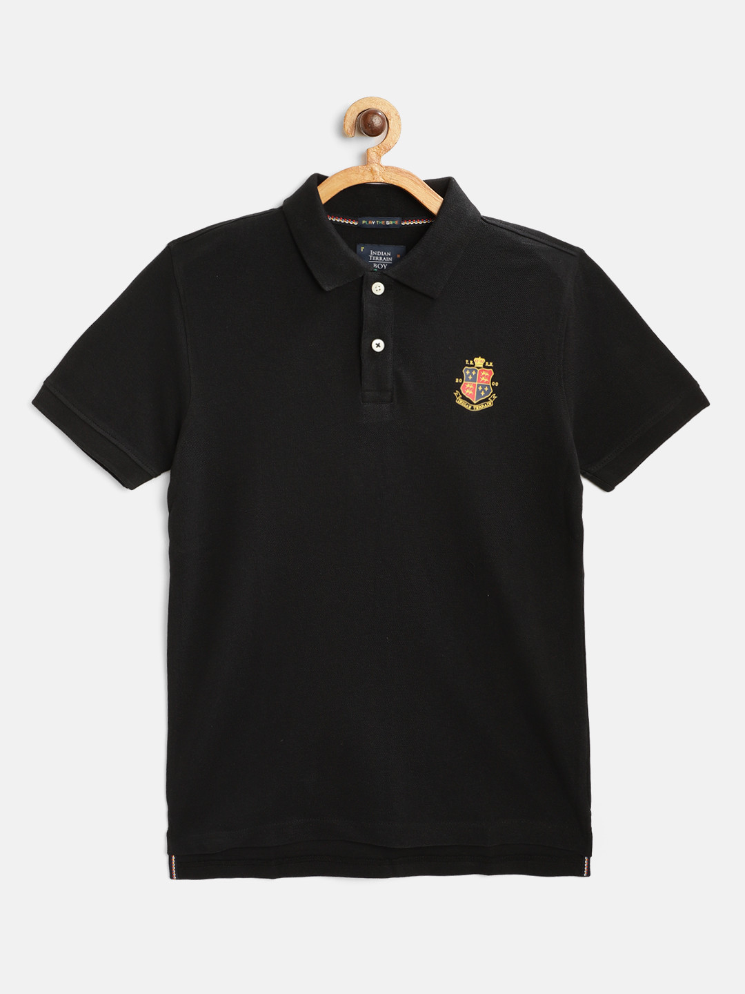 

Indian Terrain Boys Black Polo Collar Cotton Pure Cotton T-shirt