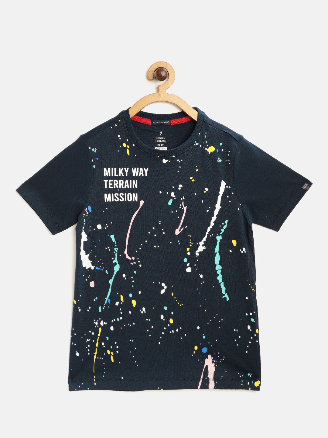 

Indian Terrain Boys Navy Blue Pure Cotton Abstract Printed Pure Cotton T-shirt