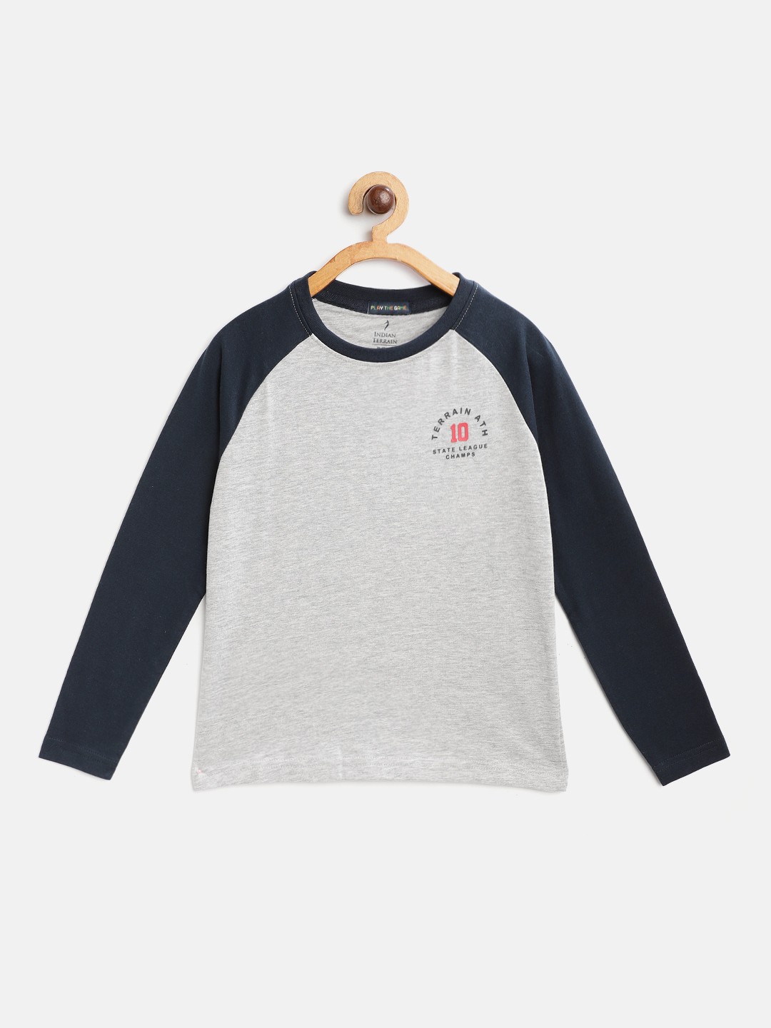 

Indian Terrain Boys Grey Melange Navy Blue Solid Pure Cotton T-shirt