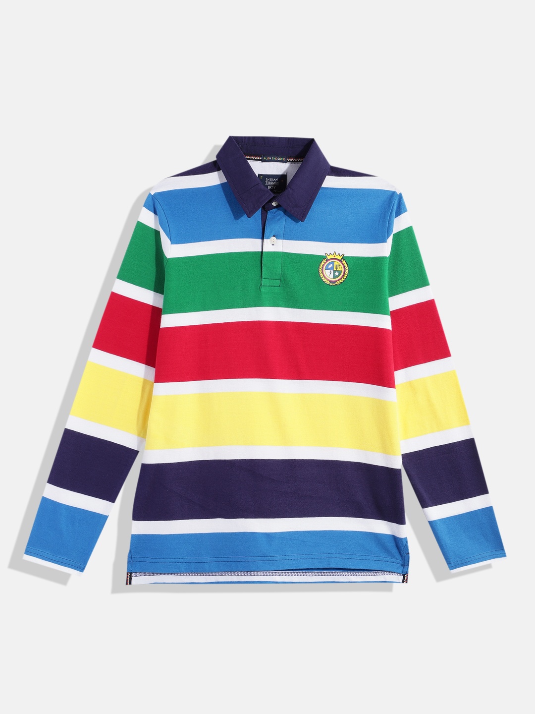 

Indian Terrain Boys Variegated Striped Pure Cotton T-shirt, Blue