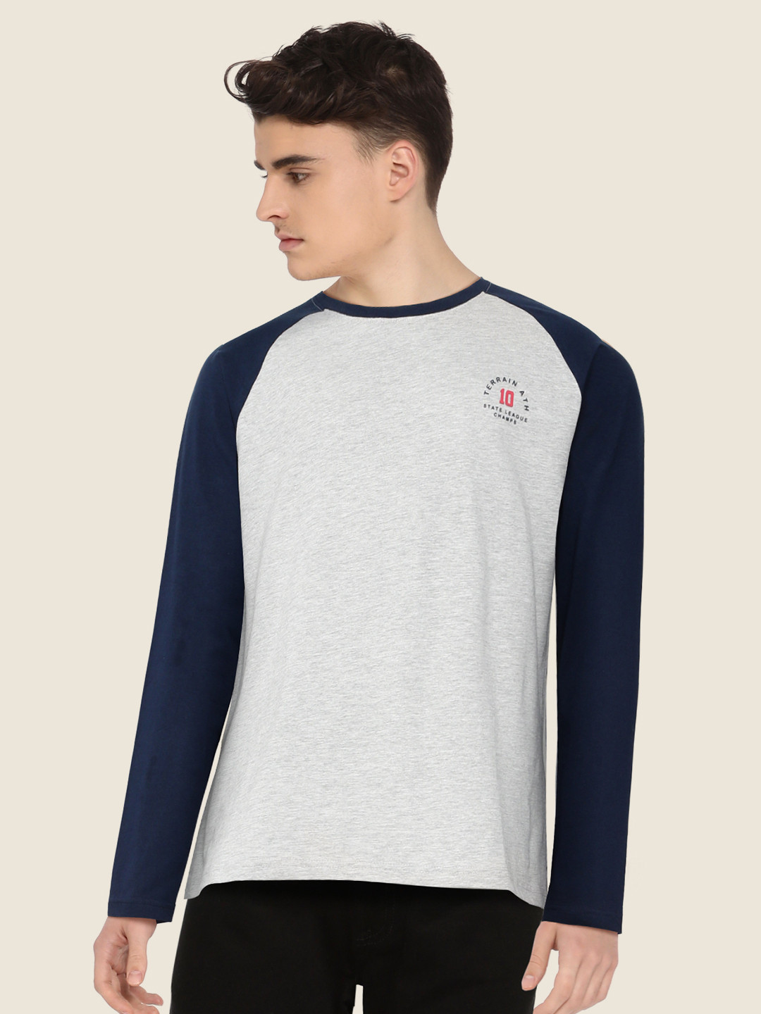 

Indian Terrain Boys Grey Melange Navy Blue Solid Pure Cotton T-shirt