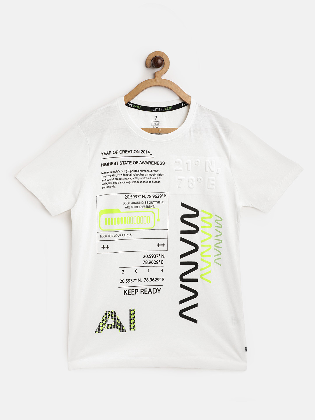 

Indian Terrain Boys White Black Pure Cotton Typography Printed Pure Cotton T-shirt