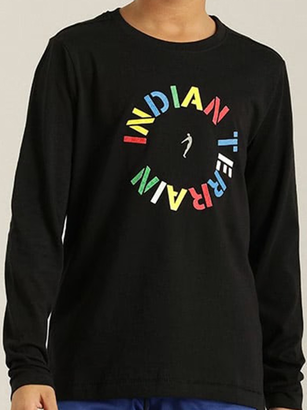 

Indian Terrain Boys Brand Logo Printed Pure Cotton T-shirt, Black