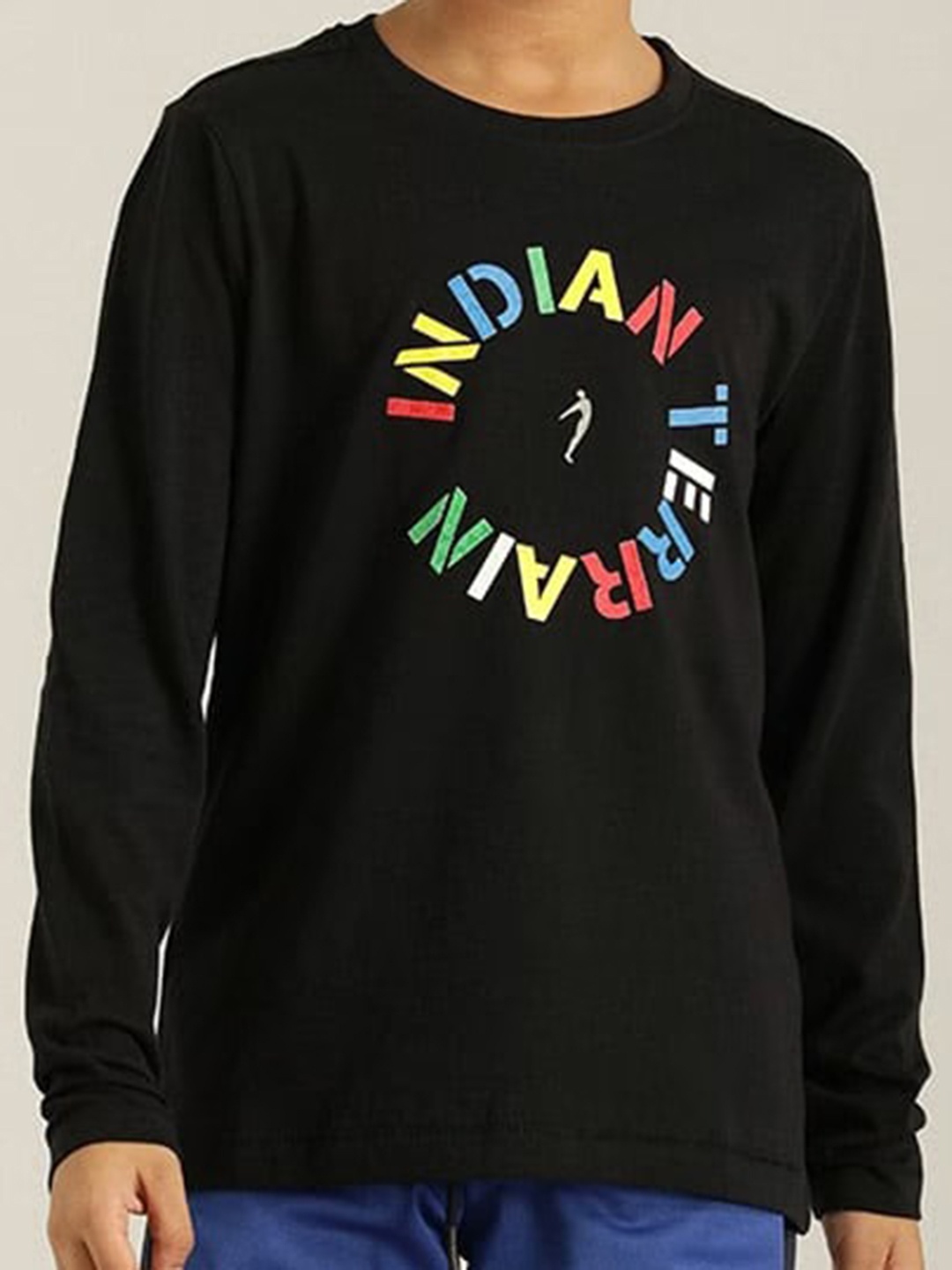 

Indian Terrain Boys Brand Logo Printed Pure Cotton T-shirt, Black