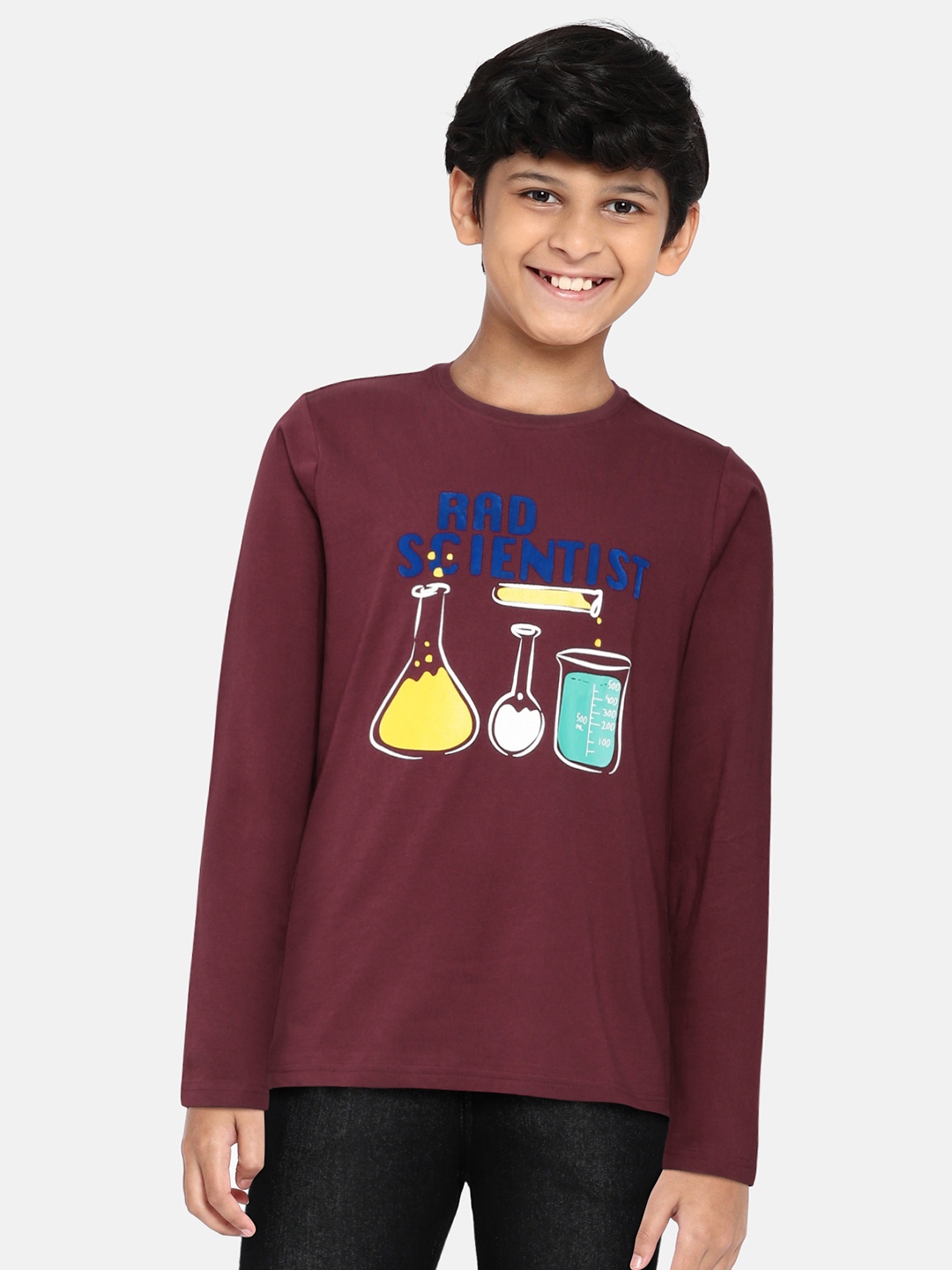 

Indian Terrain Boys Burgundy White Printed Cotton Pure Cotton T-shirt