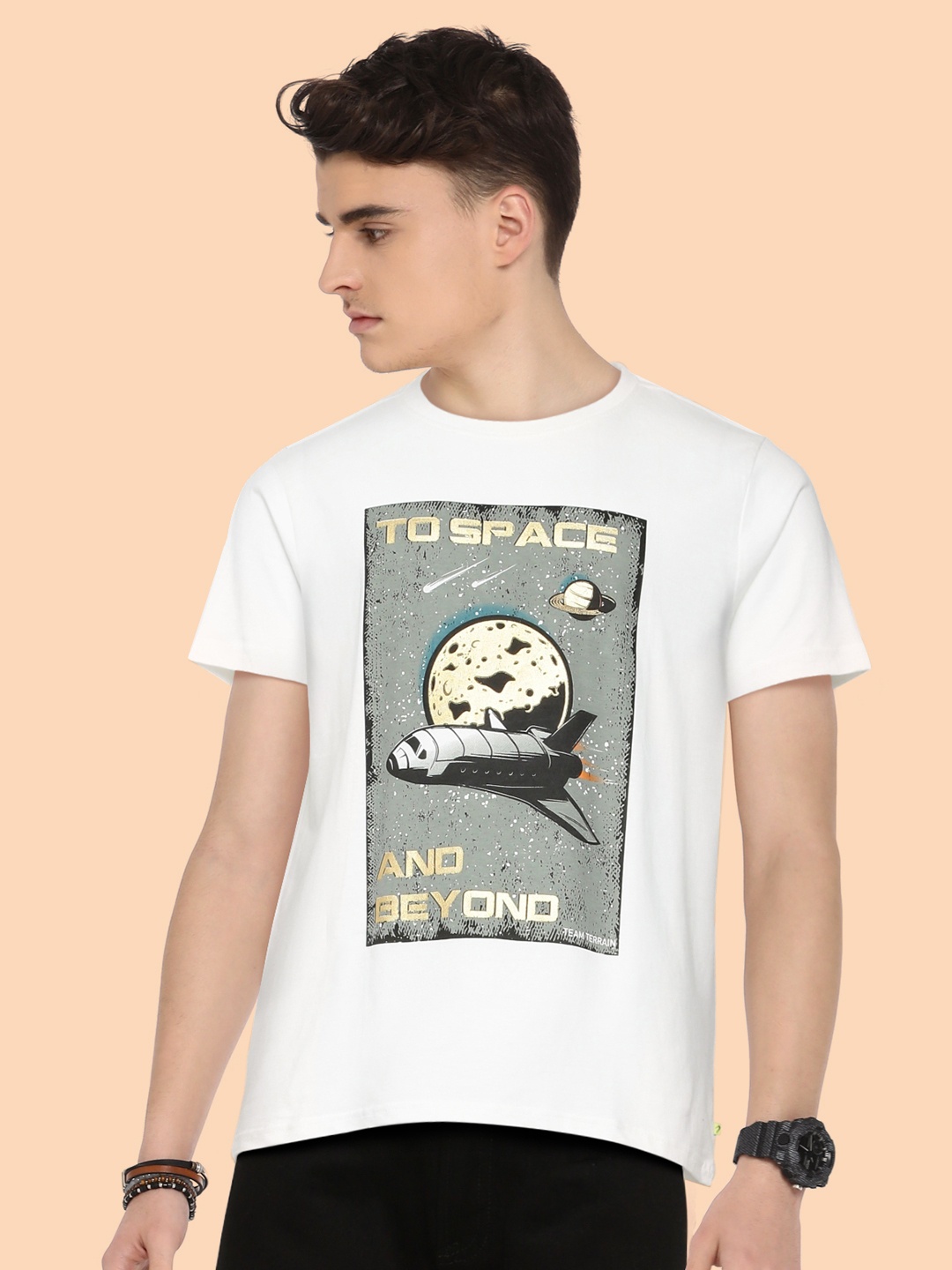 

Indian Terrain Boys White Cotton Printed Pure Cotton T-shirt