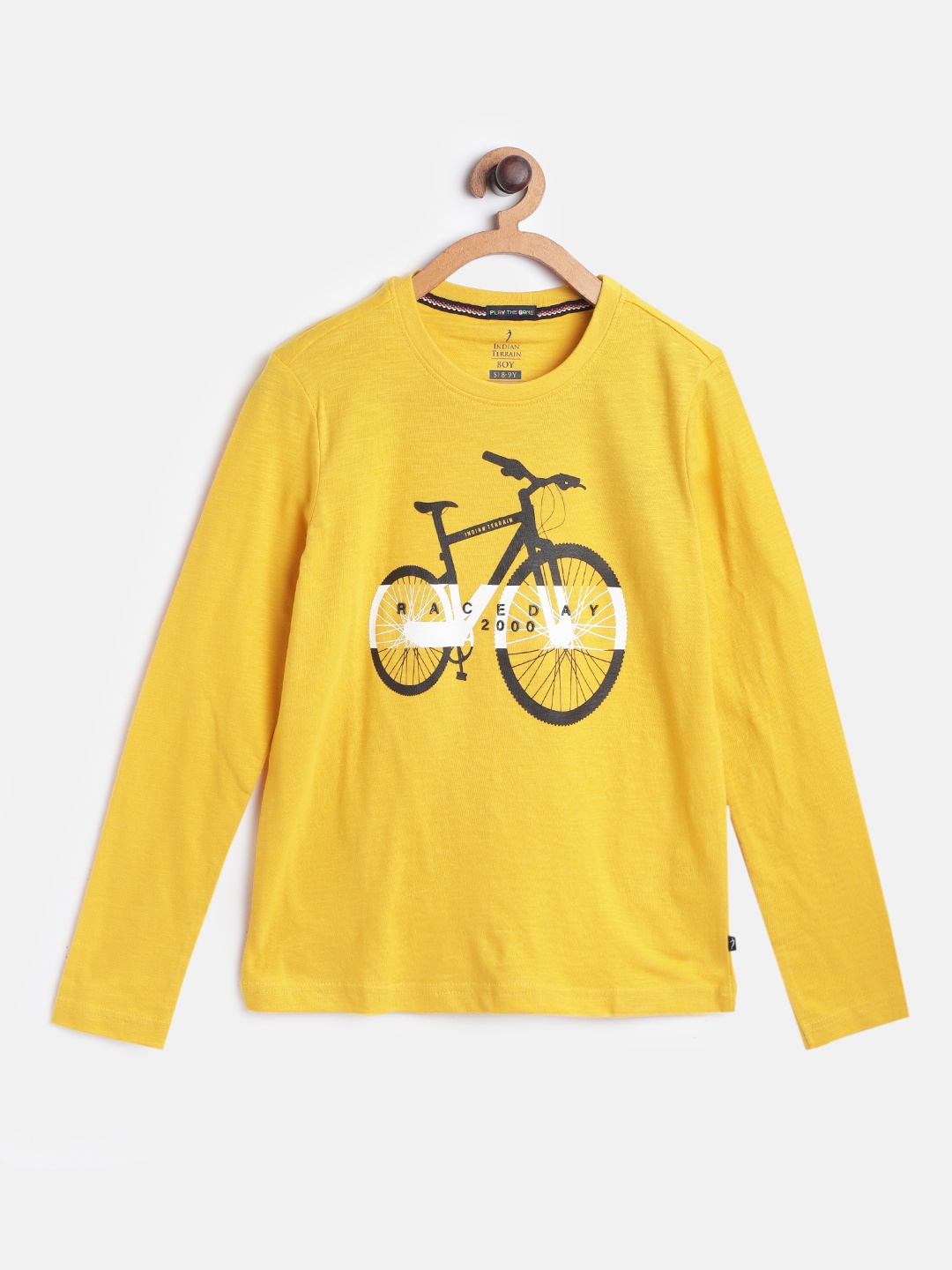 

Indian Terrain Boys Yellow Black Bicycle Printed Cotton Pure Cotton T-shirt