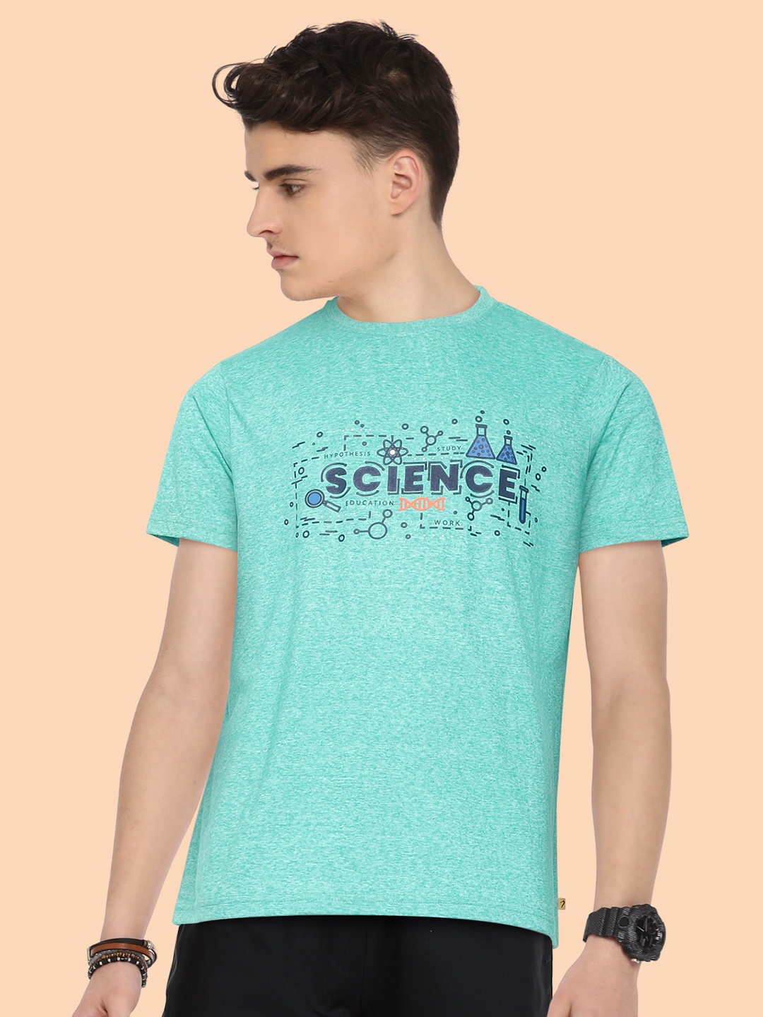 

Indian Terrain Boys Sea Green & Navy Blue Typography Printed T-shirt