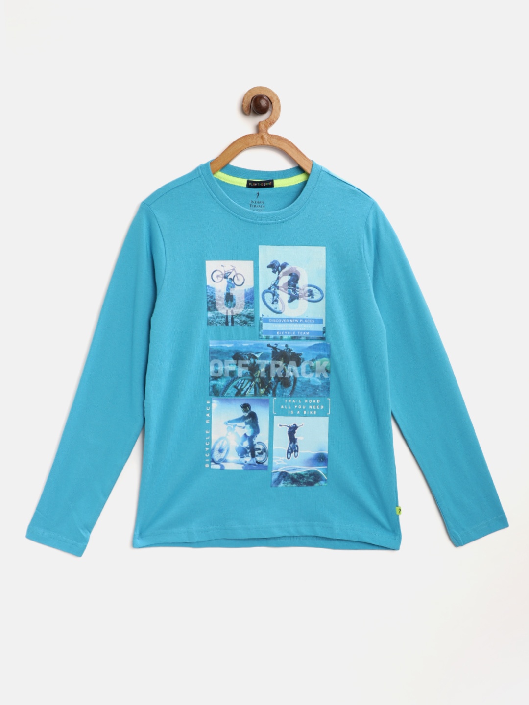 

Indian Terrain Boys Blue Cycling Sports Printed Cotton Pure Cotton T-shirt