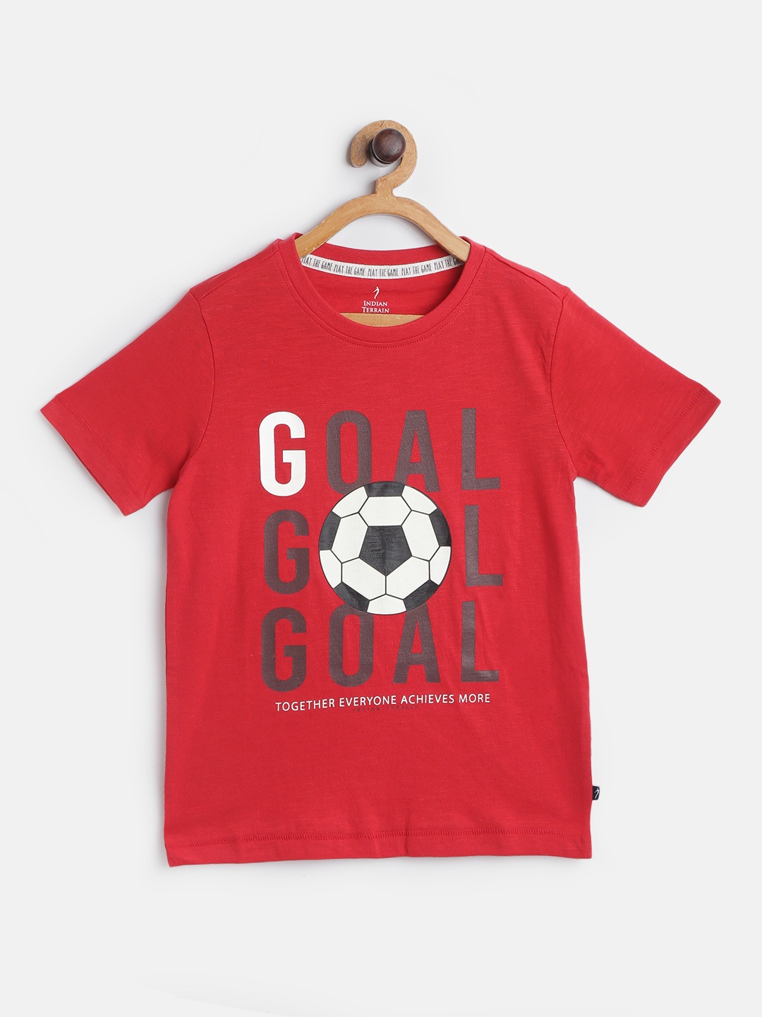 

Indian Terrain Boys Red Black Glow In The Dark Printed Cotton Pure Cotton T-shirt