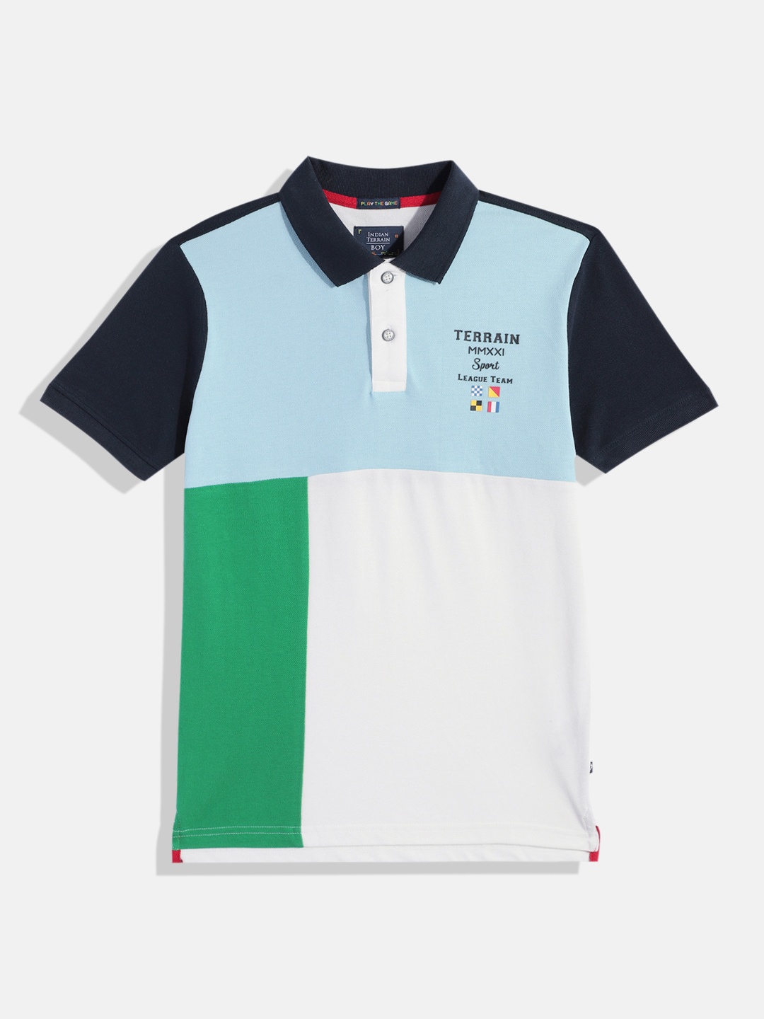 

Indian Terrain Boys Colourblocked Polo Collar Pure Cotton T-shirt, White