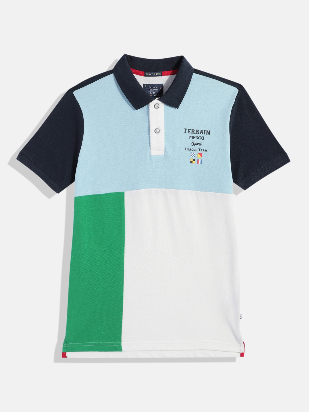 

Indian Terrain Boys Colourblocked Polo Collar Pure Cotton T-shirt, White