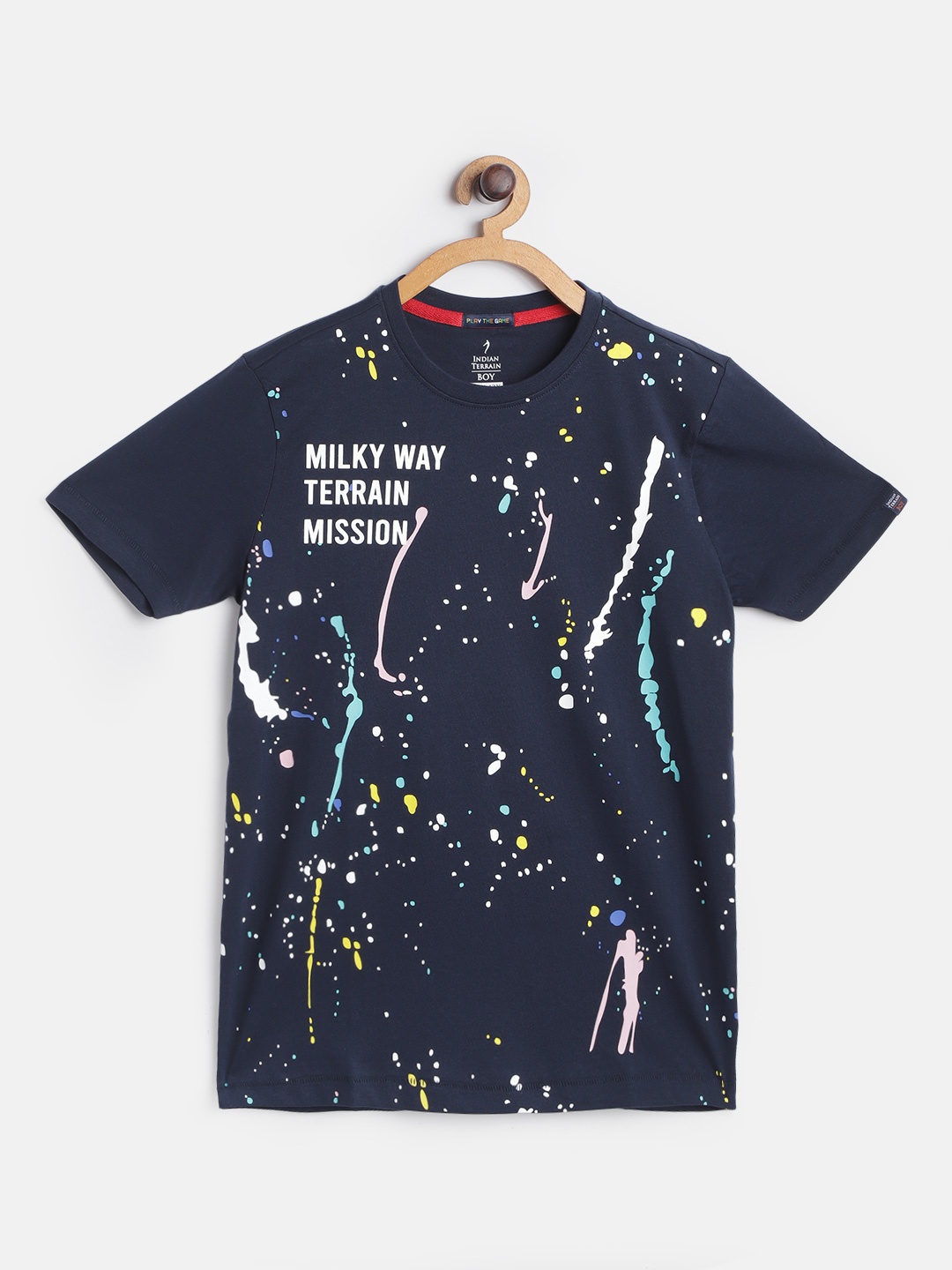

Indian Terrain Boys Navy Blue Cotton Printed Pure Cotton T-shirt