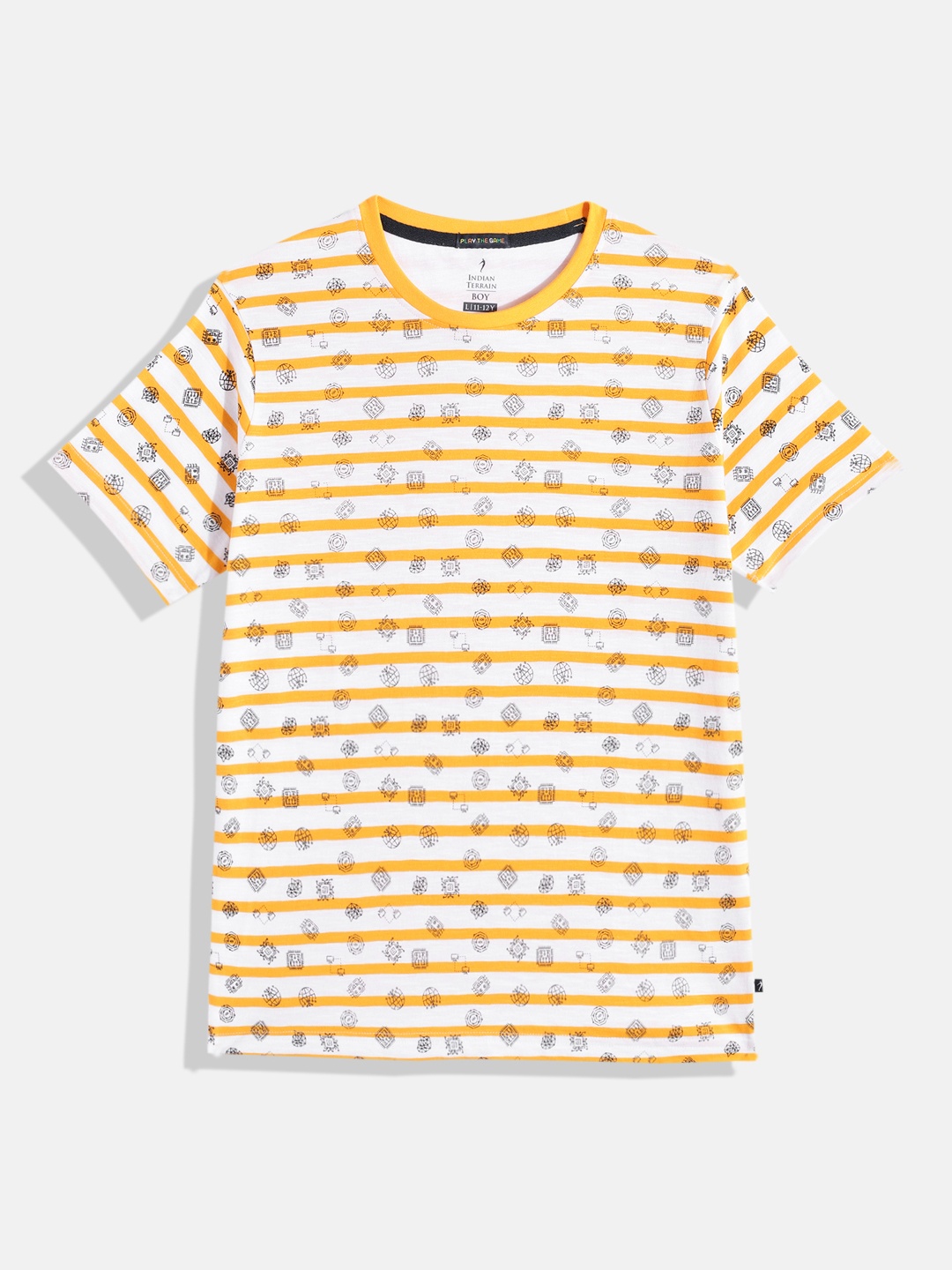 

Indian Terrain Boys Striped Pure Cotton T-shirt, Yellow