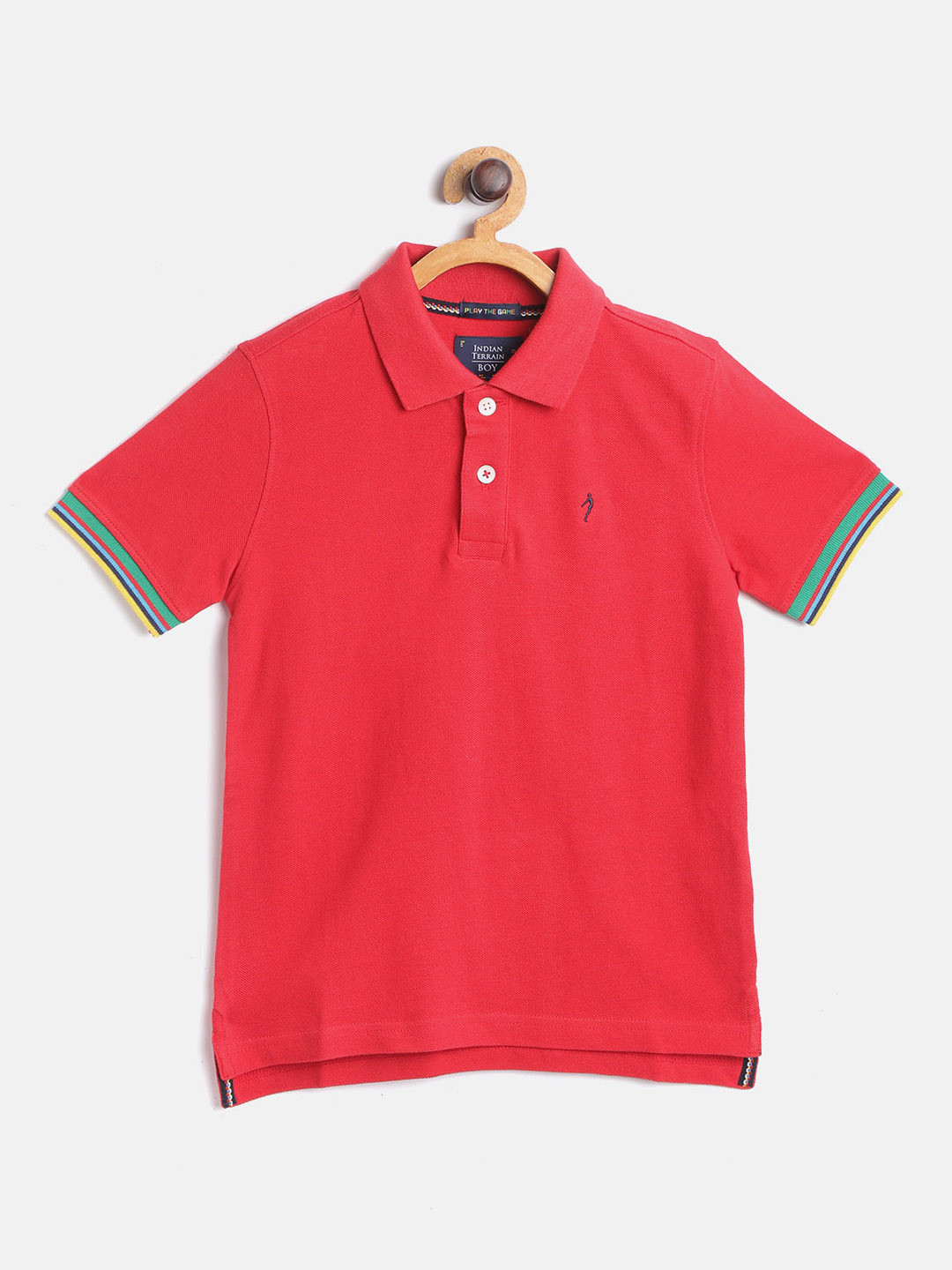 

Indian Terrain Boys Red Polo Collar Cotton Pure Cotton T-shirt