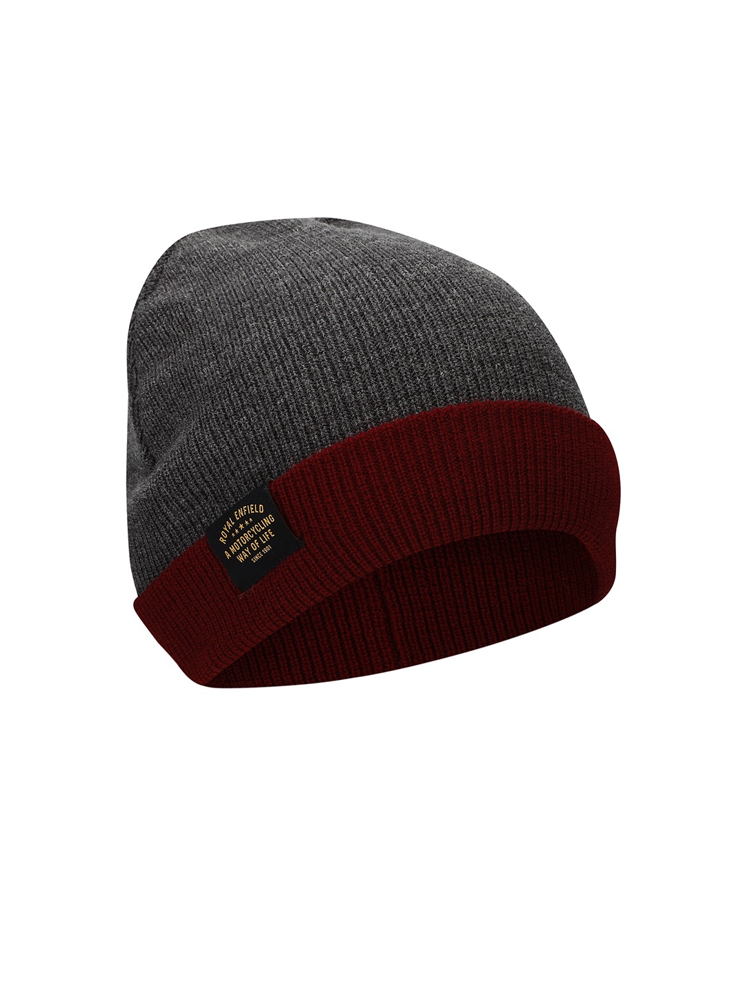 

Royal Enfield Unisex Grey & Maroon Colourblocked Reversible Beanie