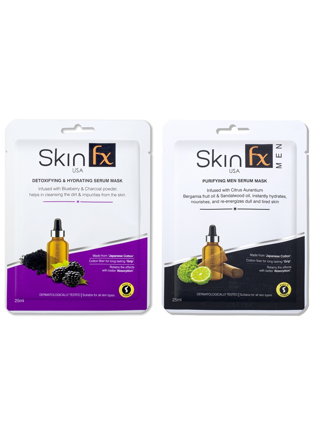 

Skin Fx Men Set of 2 Detoxifying, Hydrating & Purifying Facial Serum Mask, Na