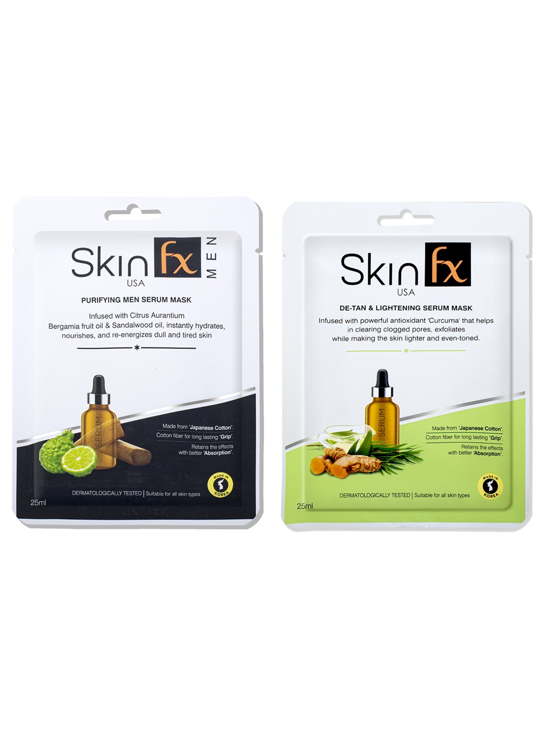 

Skin Fx Men Pack of 2 Detan, Lightening & Purifying Facial Serum Mask, Multi