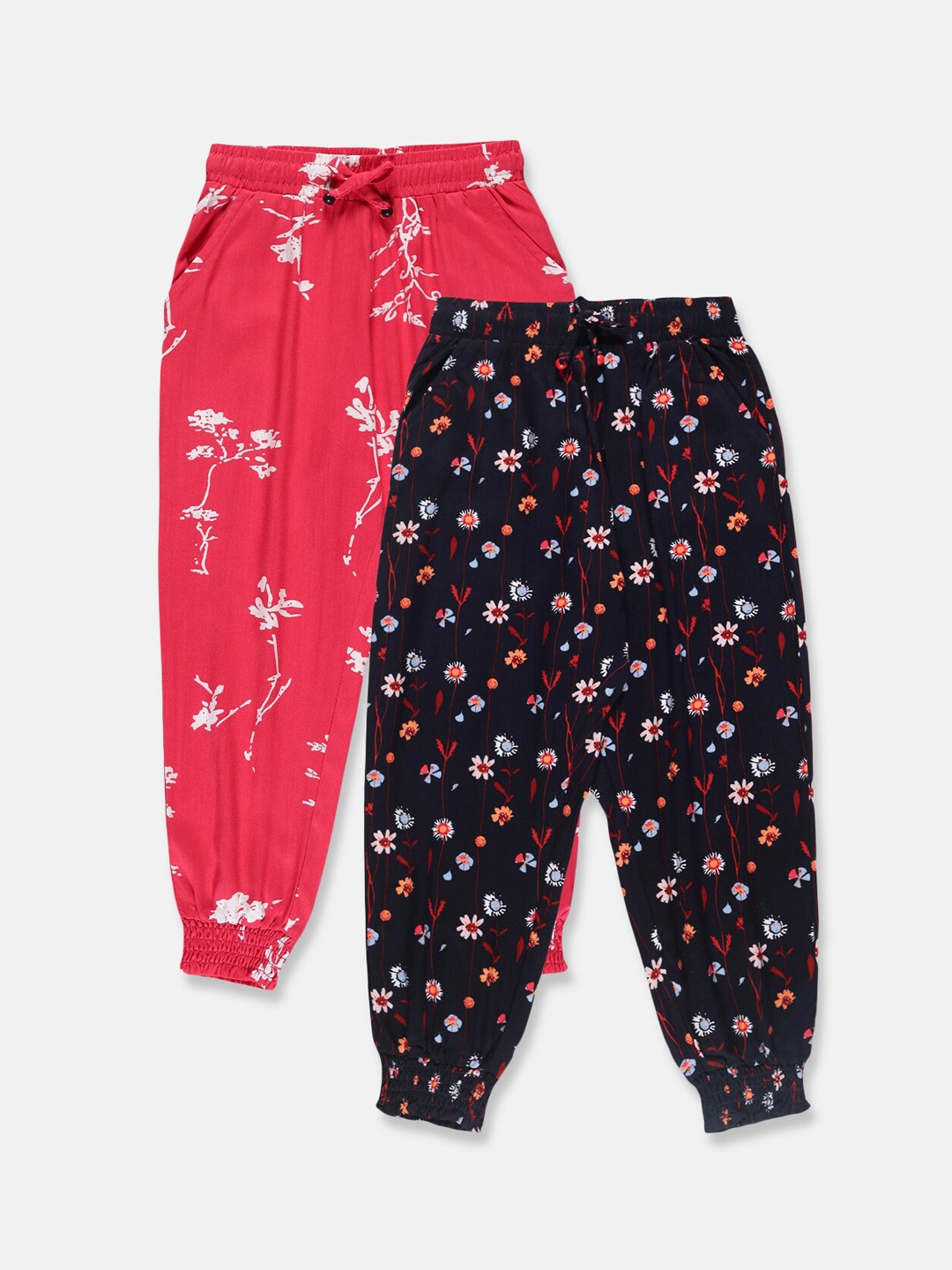 

PLUM TREE Girls Pack Of 2 Printed Relaxed-Fit Harem Pants, Red