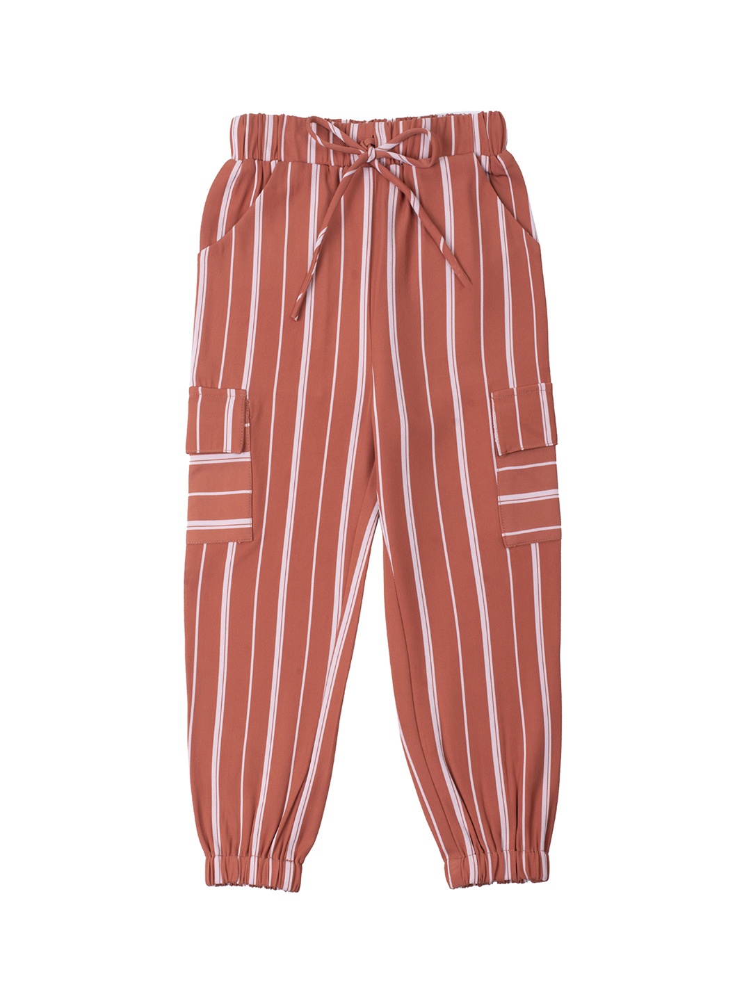 

Hunny Bunny Girls Rust Coloured & White Striped Straight Fit Joggers